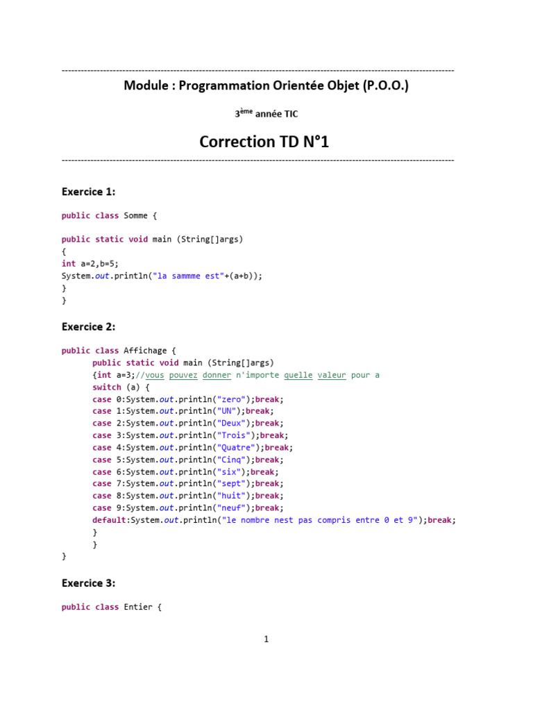 Correction TD P.O.O. 3ème année TIC | PDF