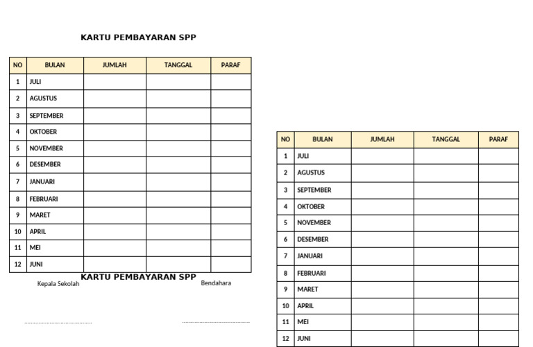 Kartu Pembayaran SPP Sekolah | PDF
