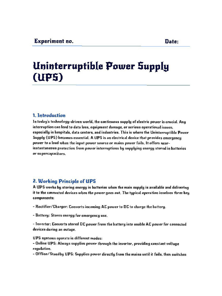 Uninterruptible Power Supply (Ups) | PDF