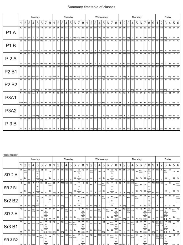 Class Schedule Overview and Registration | PDF