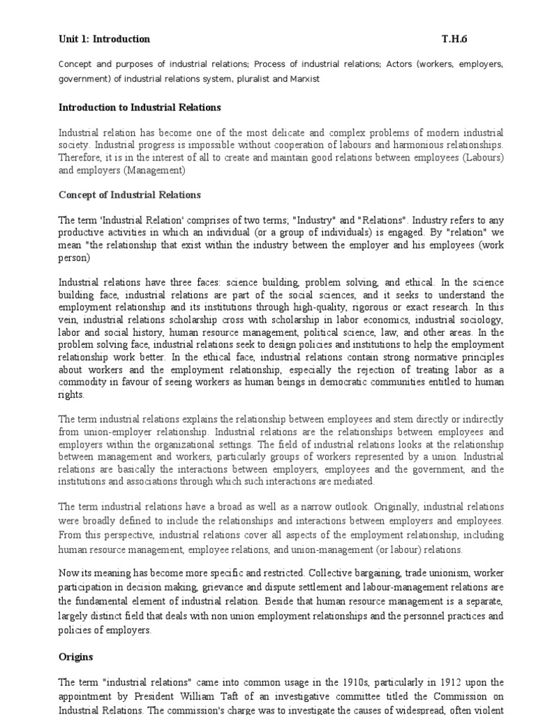 Chapter1 Introduction To Industrial Relations Pdf Industrial