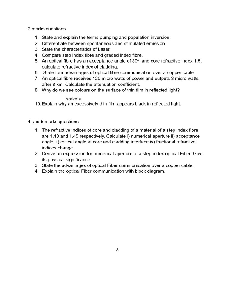 Optical Fiber and Laser Concepts Explained | PDF