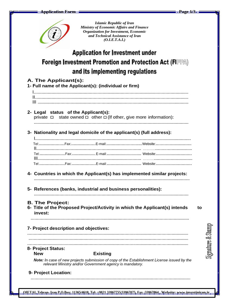 Iran Investment Application Form | PDF | Loans | Credit