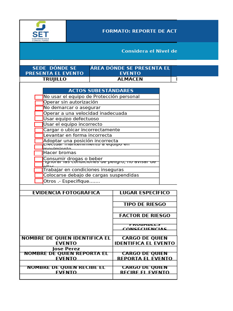 Informe de Riesgos y Actos Inseguros | PDF
