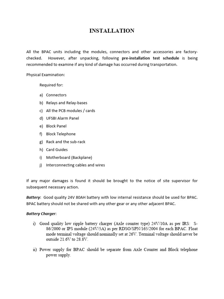 BPAC Installation and Pre-Check Guide | PDF | Power Supply | Battery ...