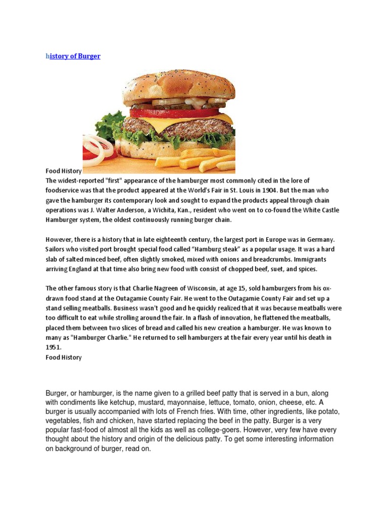 History of Burger PDF Hamburgers Expense