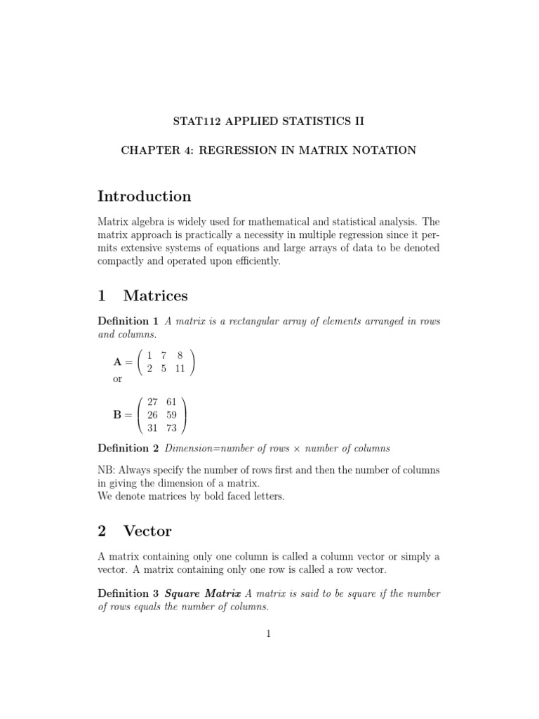 Matrix Notation in Regression Analysis | PDF | Matrix (Mathematics ...