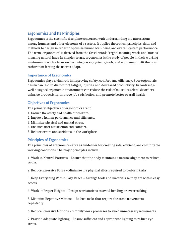Principles of Ergonomics Explained | PDF | Safety | Workplace