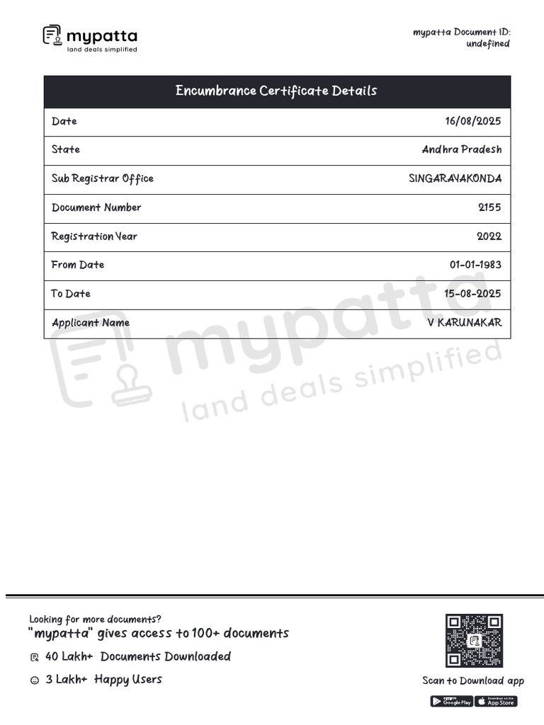 Encumbrance Certificate Andhra Pradesh | PDF