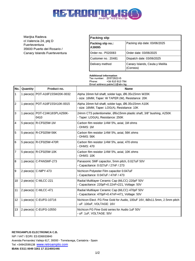 Retroamplis Packing Slip Details | PDF | Electrical Components ...