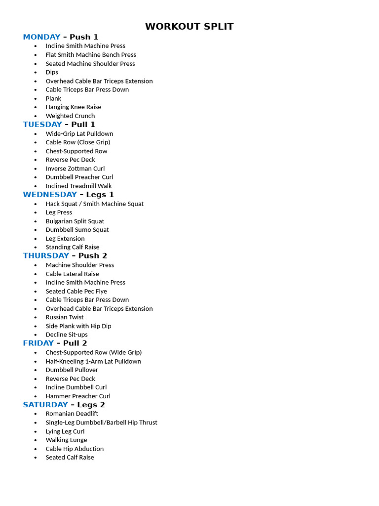 Weekly Workout Split Routine | PDF
