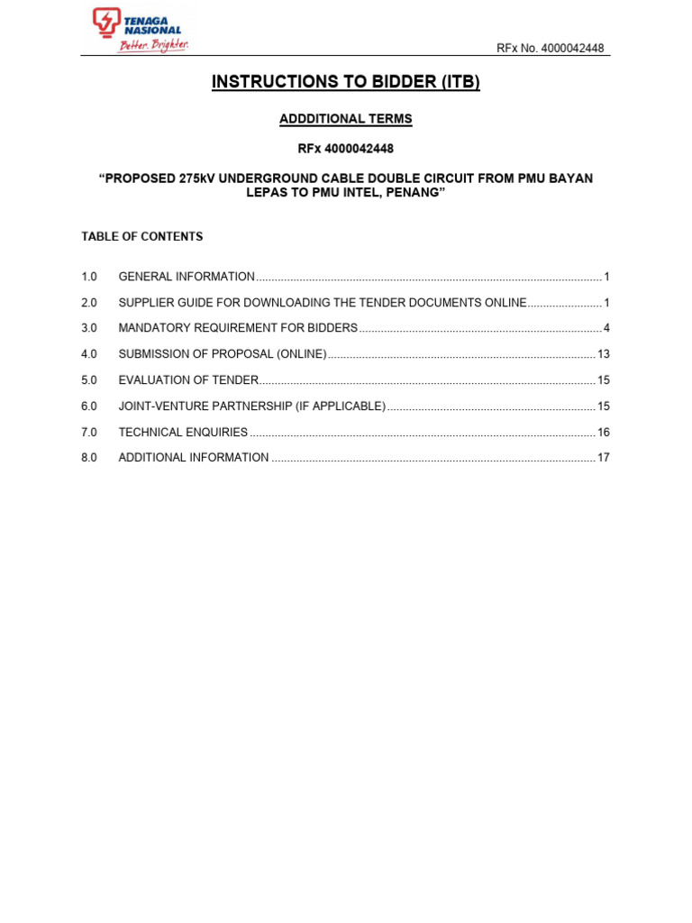 275kV Underground Cable Tender ITB | PDF | Joint Venture ...