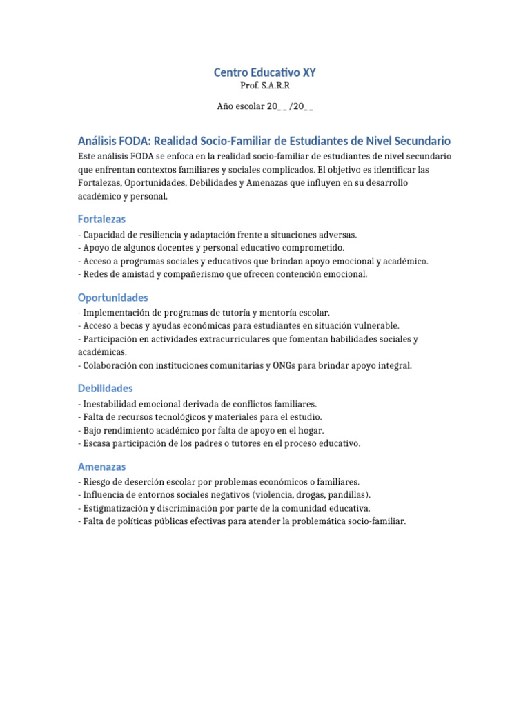 Análisis FODA en Estudiantes Secundarios | PDF