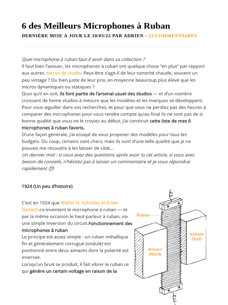 6 Meilleurs Microphones à Ruban 2022 | PDF | Microphone | Électrotechnique