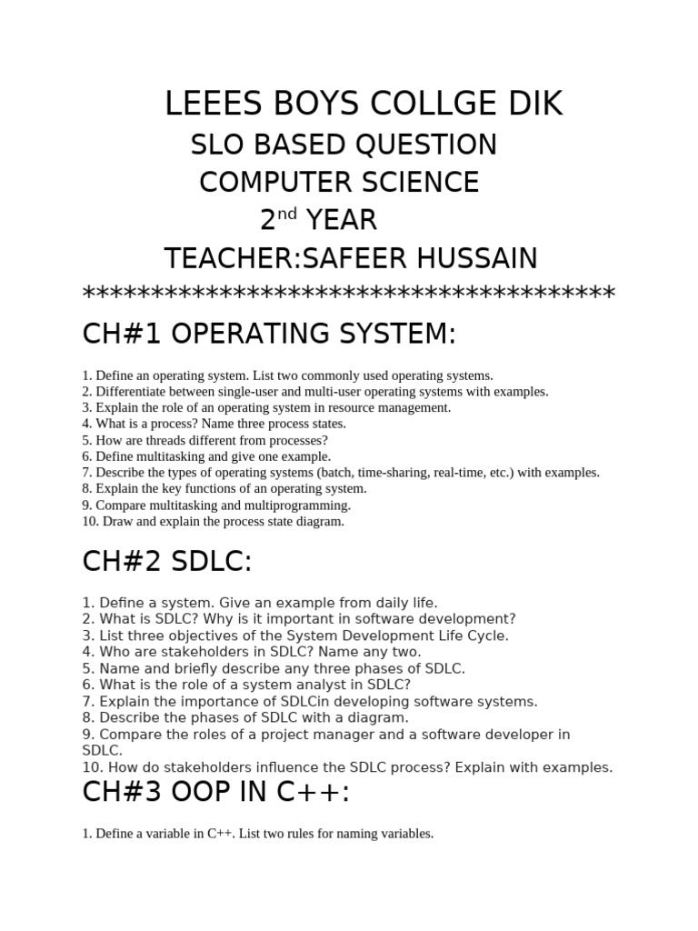 Computer Science 2nd Year Exam Guide | PDF | C++ | Control Flow