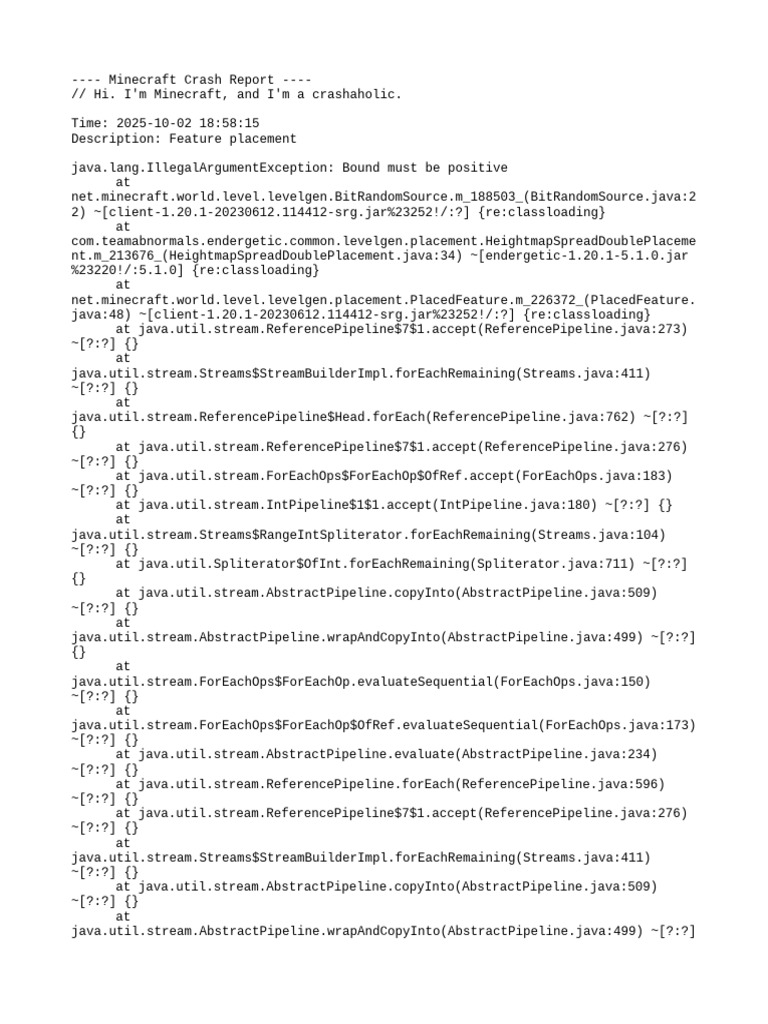 Minecraft Crash Report: Feature Placement Error | PDF | Computer ...