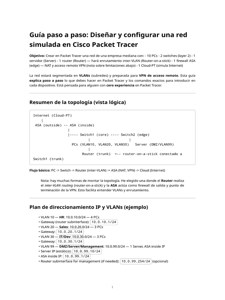 Configuración de Red en Cisco Packet Tracer | PDF | Enrutador ...