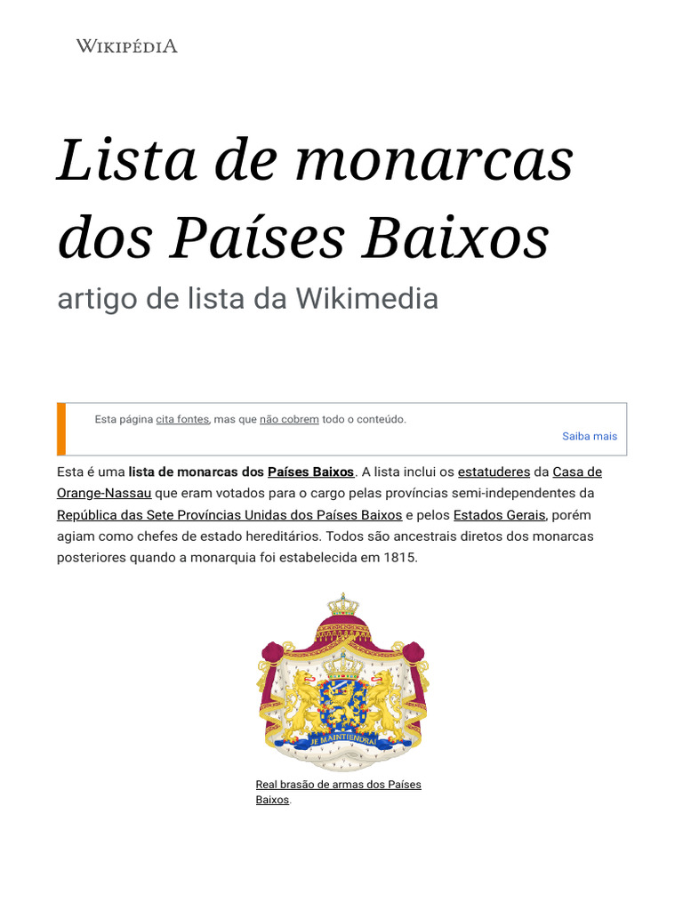 Lista de Monarcas Dos Países Baixos - Wikipédia, A Enciclopédia Livre ...