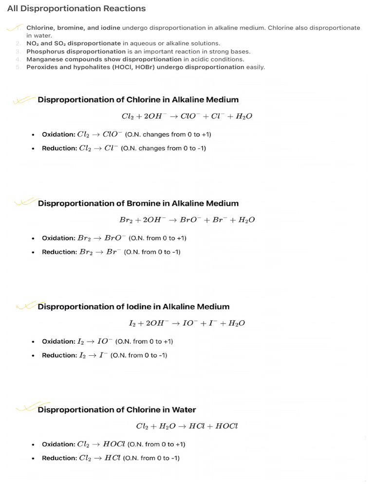Disproportionation Reactions Overview | PDF
