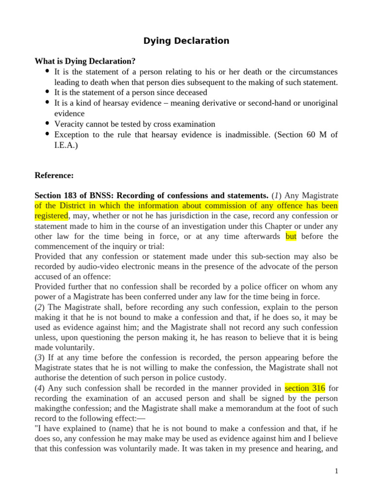 Understanding Dying Declarations in Law | PDF | Confession (Law ...