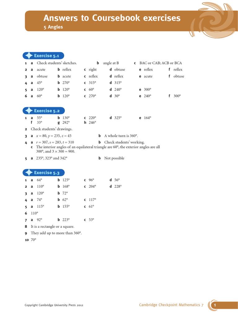 Ans Coursebook U05 | PDF | Elementary Mathematics | Euclid