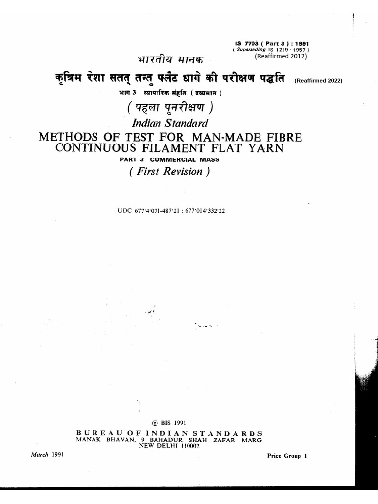 Methods for Testing Man-Made Yarn Mass | PDF | Yarn | Textiles