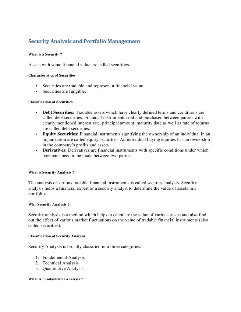 Security Analysis & Portfolio Management | PDF | Securities (Finance ...