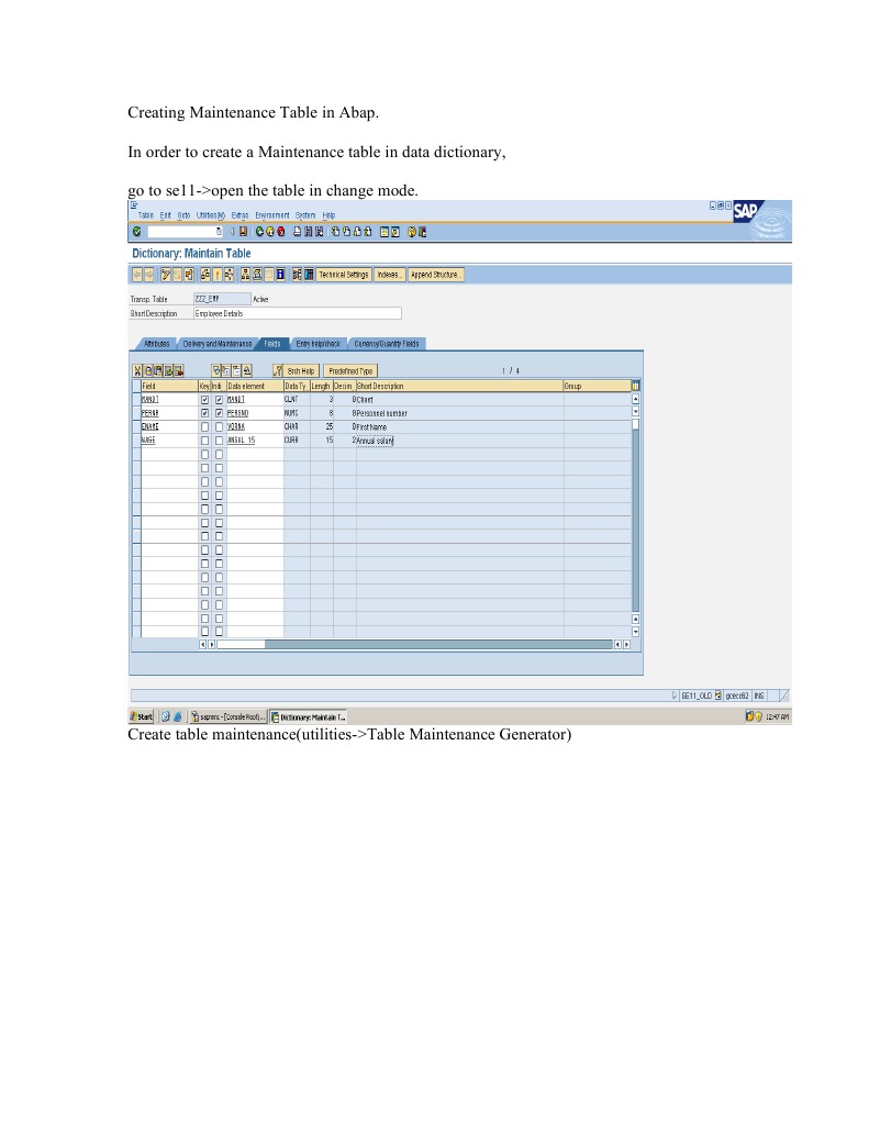 ABAP Maintenance Table Creation Guide | PDF