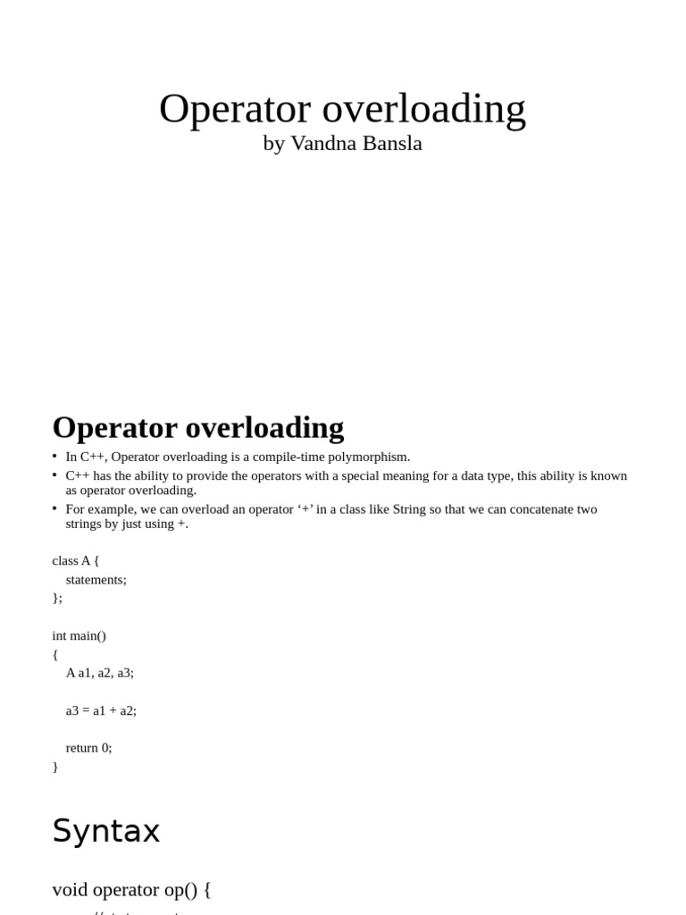 C++ Operator Overloading Explained | PDF | C++ | Computing