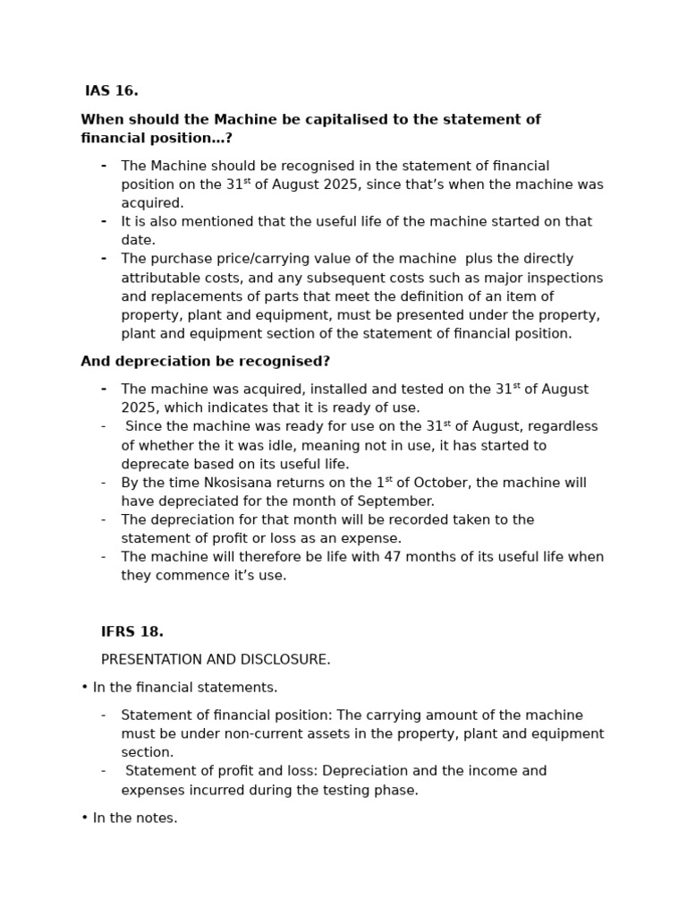 IAS 16: Machine Capitalization and Depreciation | PDF