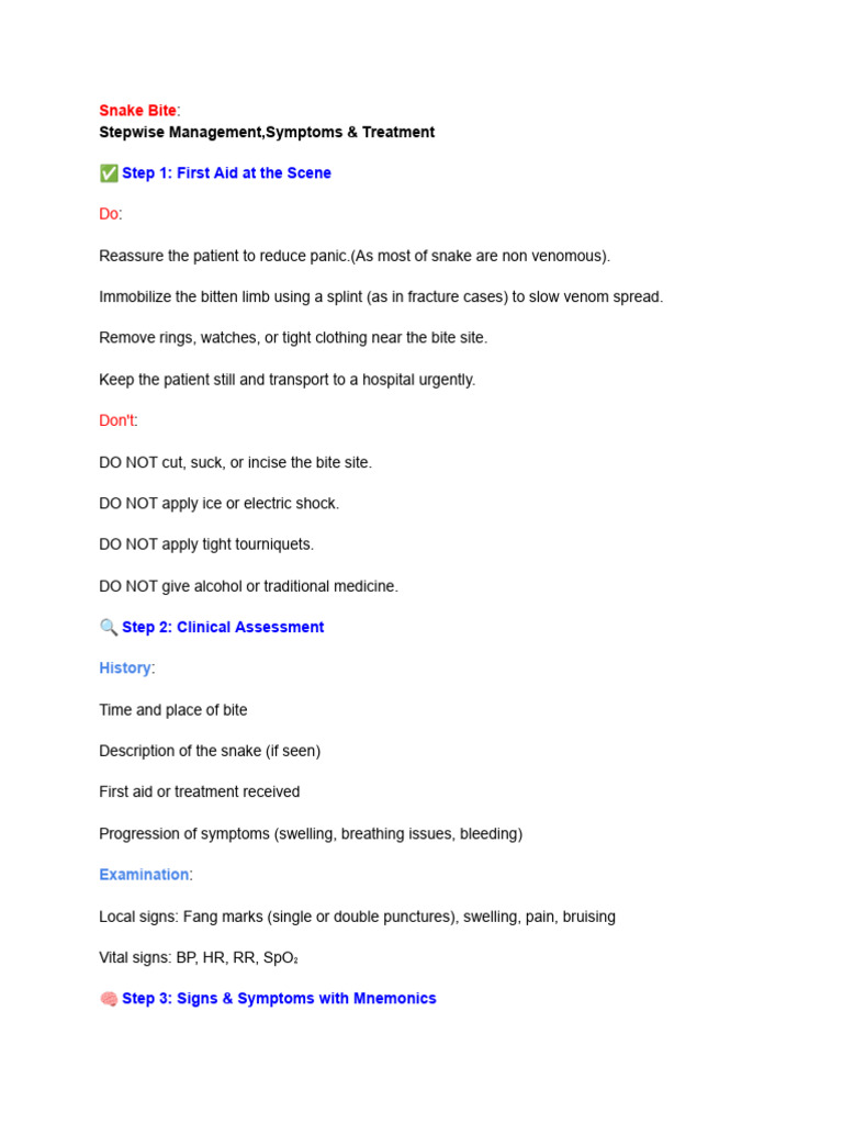 Snake Bite Management: Symptoms & Treatment | PDF | Medical Specialties ...