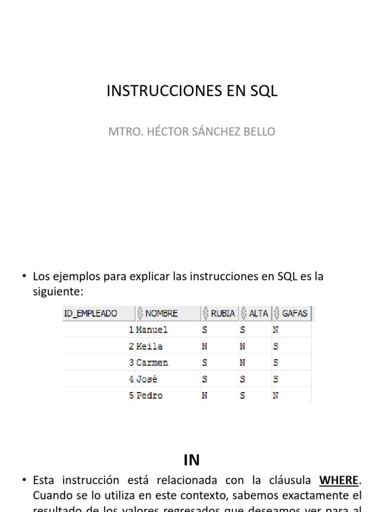 Instrucciones SQL: IN, LIKE y ORDER BY | PDF | SQL | Programación de ...