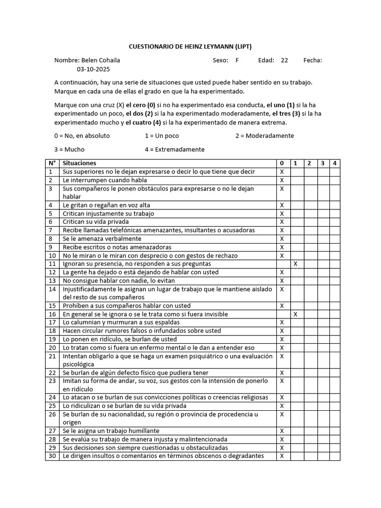 Cuestionario de Acoso Laboral LIPT | PDF