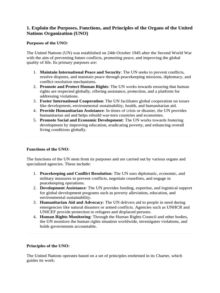 UNO: Purposes, Functions, and Principles | PDF | Nuclear Disarmament ...