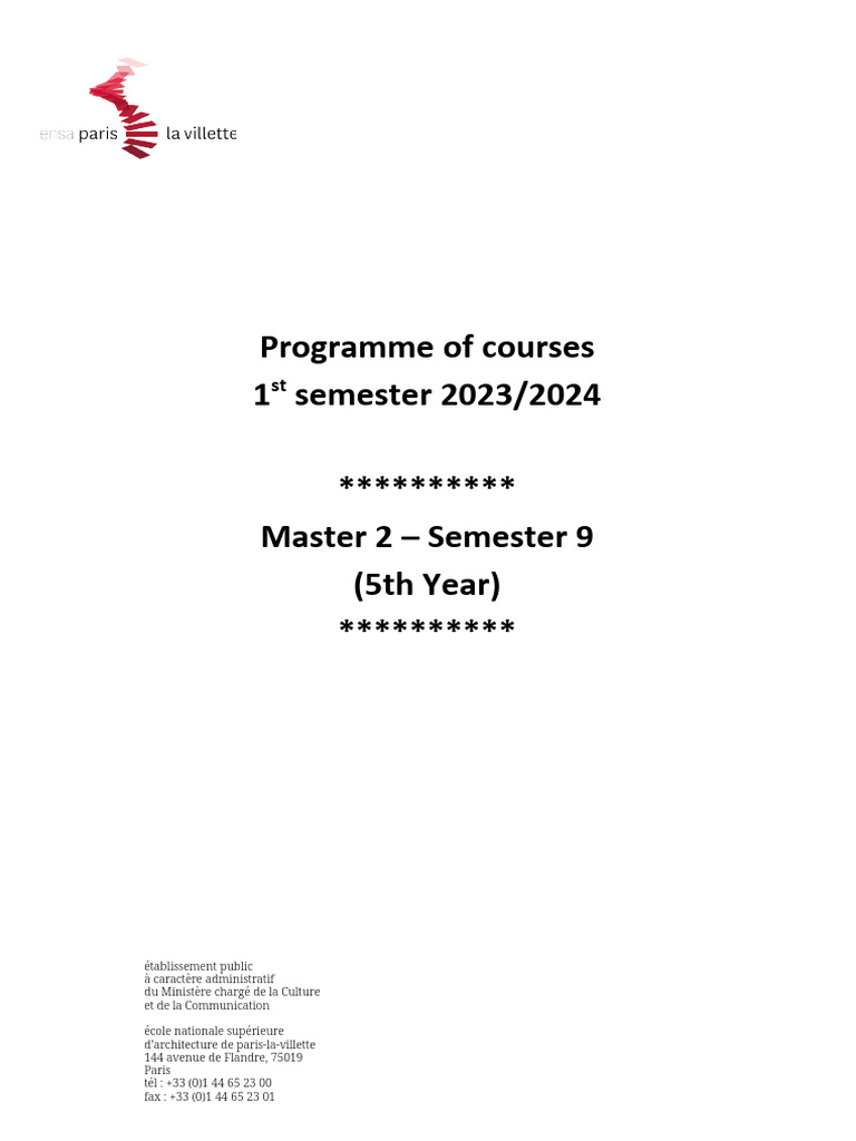 1 Catalogue of Courses 5thyear Semester 9 Updated2609 | PDF