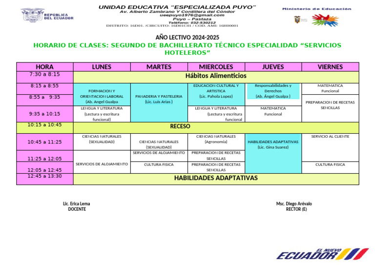 Horario Clases 2024-2025 Bachillerato Técnico | PDF