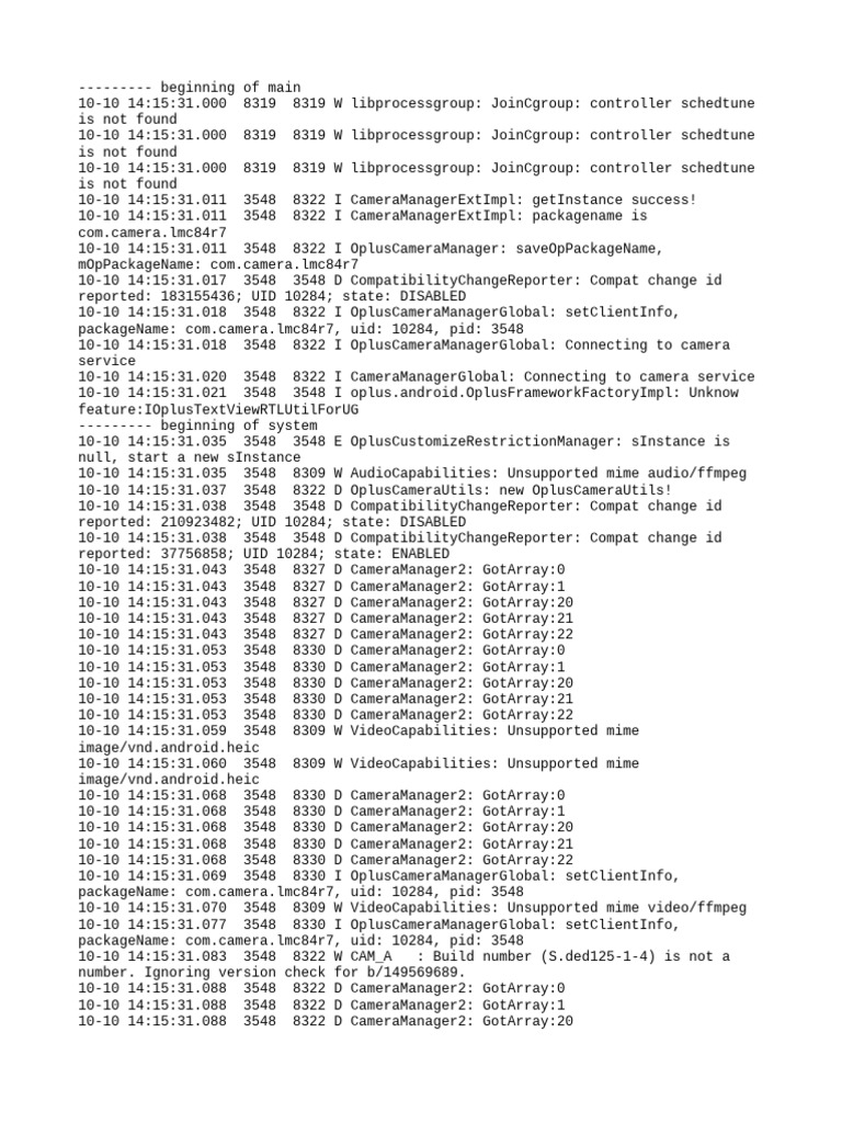 Camera Manager Logs and Errors | PDF | Computing | Computer Architecture