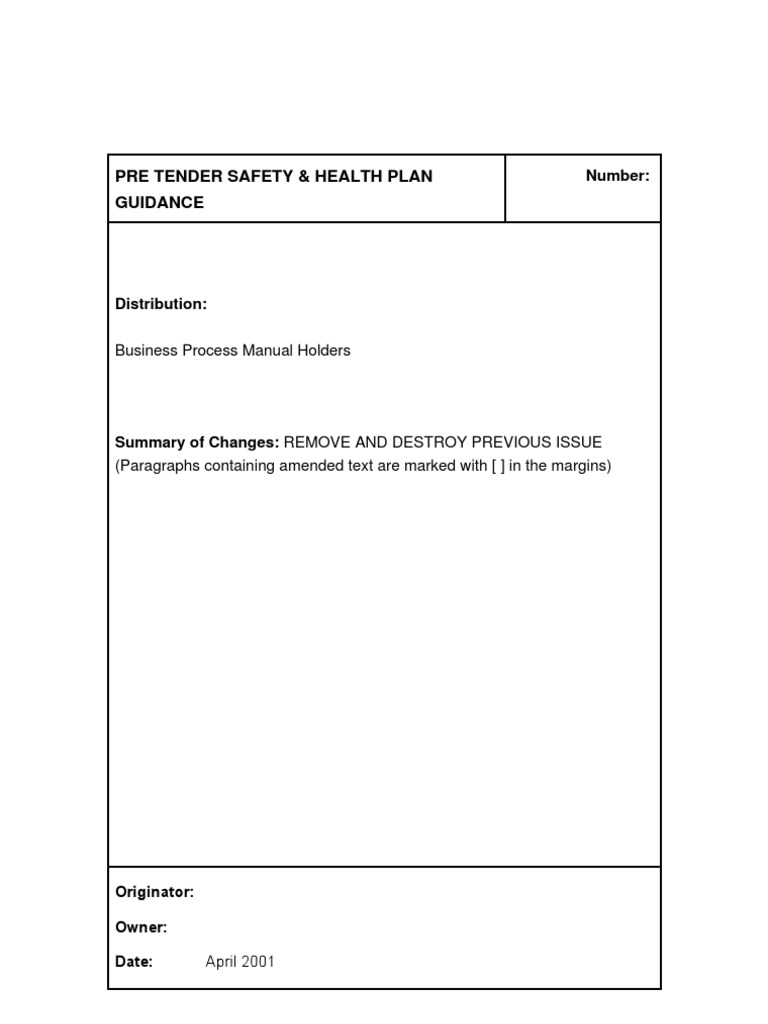 Pre-Tender Safety and Health Plan Guide | PDF | Safety | General Contractor