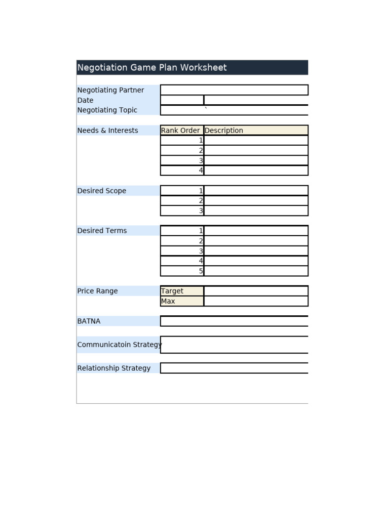 Negotiation Game Plan Worksheet | PDF
