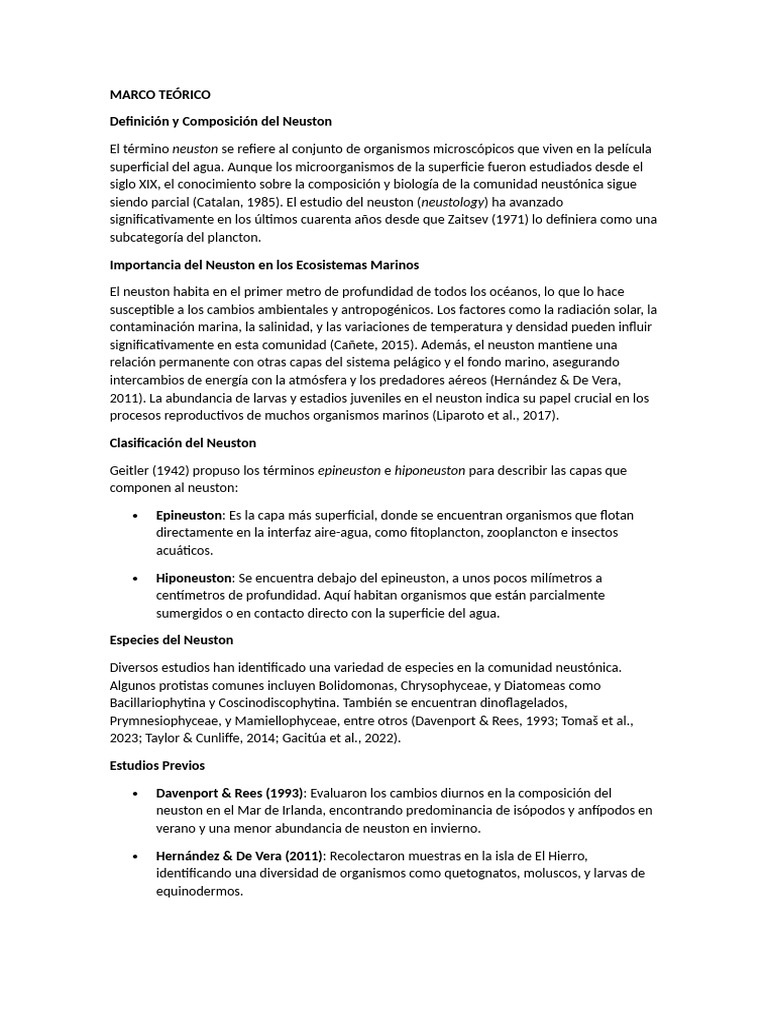 Importancia y Composición del Neuston | PDF | Plancton | Entorno natural