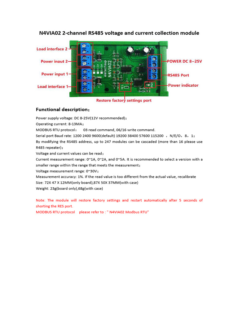 N4VIA02 RS485 Module Manual | PDF