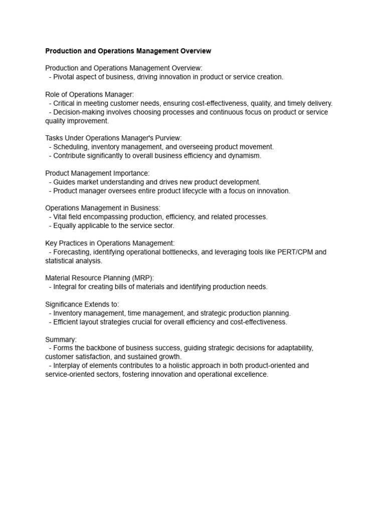 Production and Operations Management Insights | PDF | Operations ...