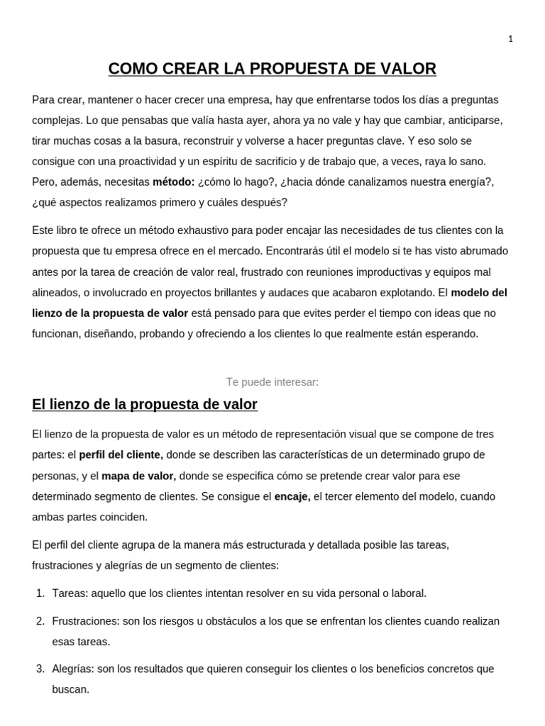 Cómo Crear una Propuesta de Valor Efectiva | PDF | Cliente | Modelo de ...