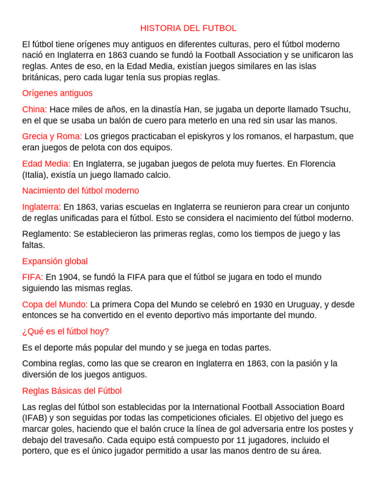 Historia Del Futbol | PDF | Asociación de Futbol | Deportes
