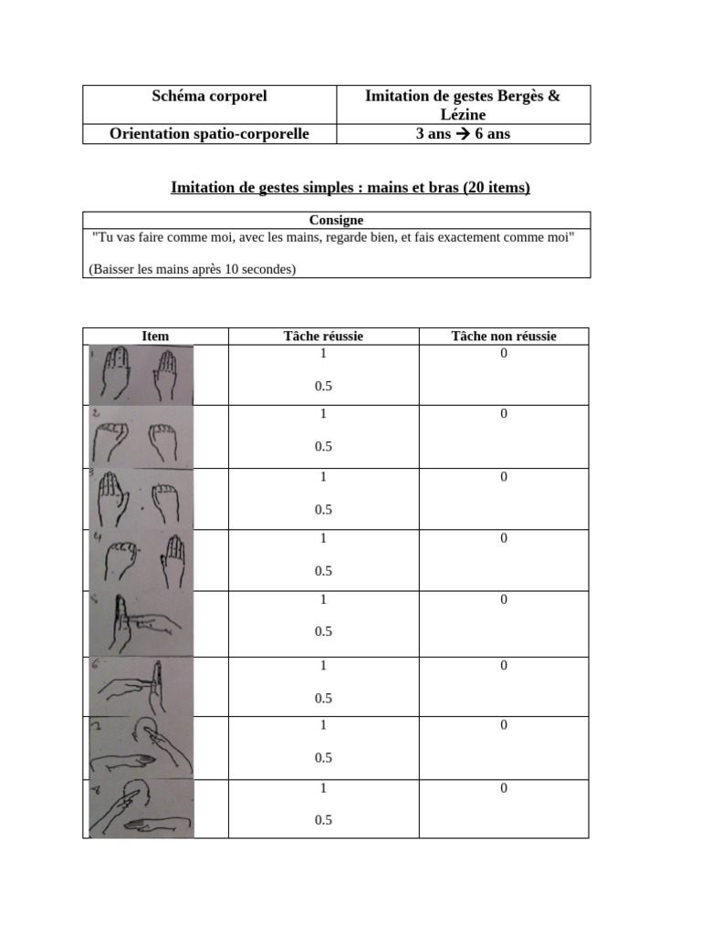 Évaluation de l'imitation gestuelle enfantine | PDF