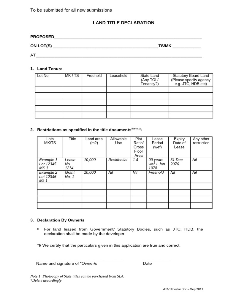 Land Title Declaration Form Template | PDF