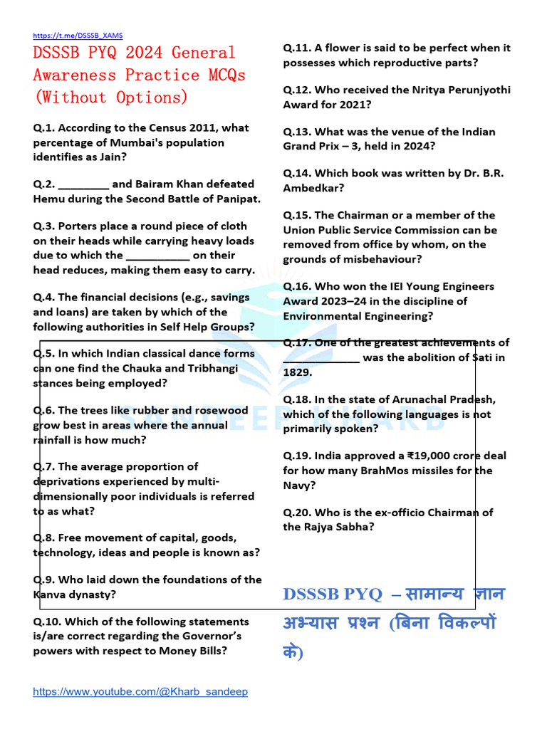 DSSSB PYQ GK With Facts @DSSSB - Xams | PDF