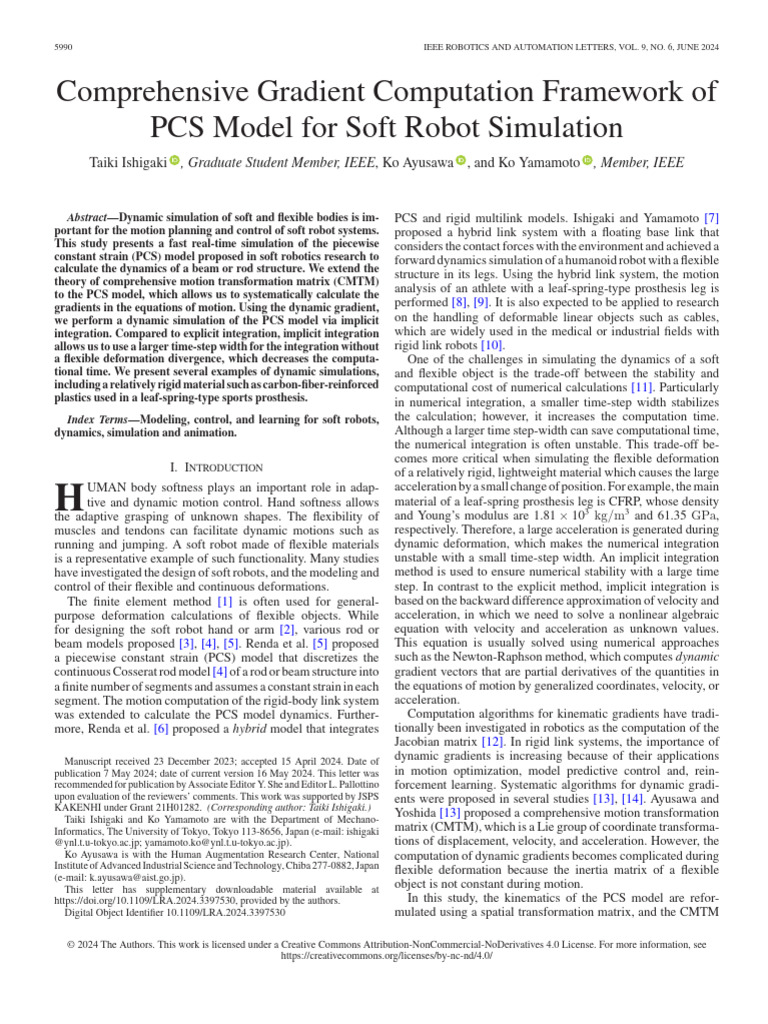 PCS Model Gradient Computation for Soft Robots | PDF | Kinematics ...
