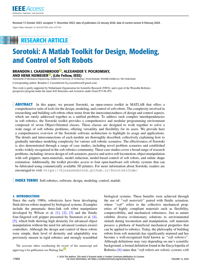 Sorotoki: MATLAB Toolkit for Soft Robotics | PDF | Robotics | Finite ...