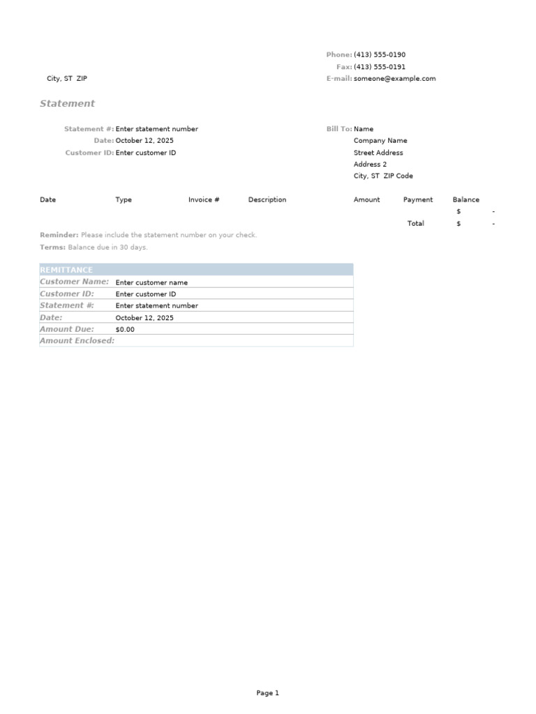 Sample Billing Statement Template | PDF
